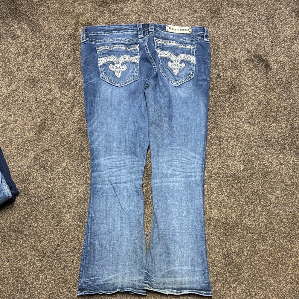 Rock Revival Haine 36 18w 18 Medium Blue Embroidered Easy Boot Jeans